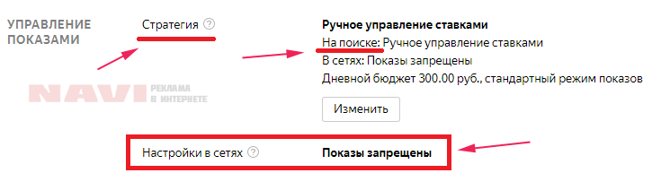 Настройки в сетях Яндекс Директ